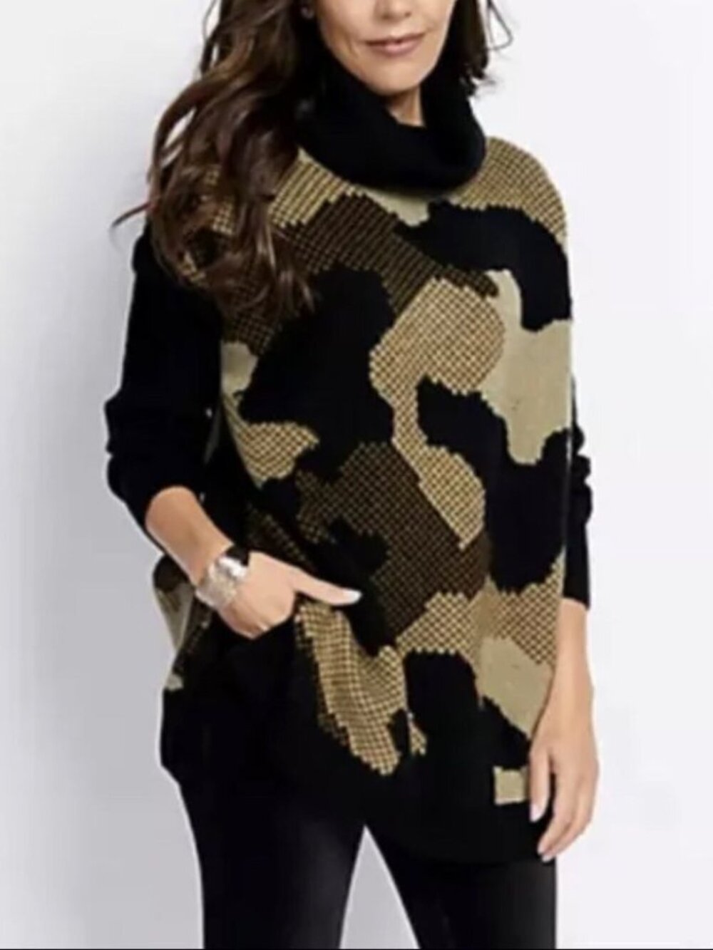 Denim & Co. Jacquard Cowl Neck Poncho